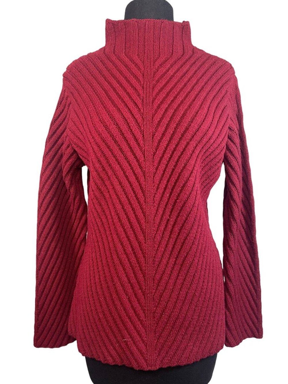 TSD Womens Size Small Knit Chevron Turtleneck Sweater Red Acrylic Long Sleeve